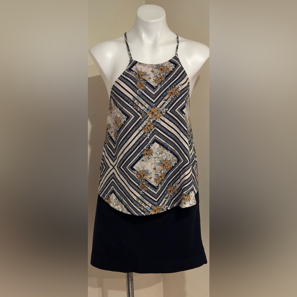 ONEILL Floral Geometric Print Tank Top Spaghetti crisscross adjustable straps Sz